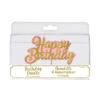 Candela decorativa rosa Happy Birthday oro - 5 x 11 cm