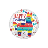 Palloncino rotondo Happy Birthday pignatta messicana da 43 cm - Anagram