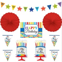 Kit decorazioni Happy Birthday arcobaleno - 10 unità