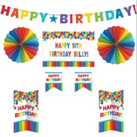 Kit decorazioni Happy Birthday arcobaleno personalizzabile - 8 unità