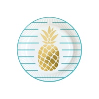 Piatti hawaiani con ananas dorato 23 cm - 8 unità