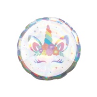 Palloncino rotondo Gatto Unicorno iridescente da 45 cm - Anagram