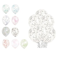 Palloncini di lattice trasparenti con coriandoli da 30 cm - Qualatex - 6 unità