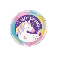Palloncino rotondo Happy Birthday Unicorno 45 cm - Qualatex
