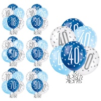 Palloncini in lattice azzurro, blu e bianco da 30 cm - Qualatex - 6 unità