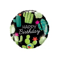 Palloncino rotondo cactus Happy Birthday da 46 cm - Qualatex