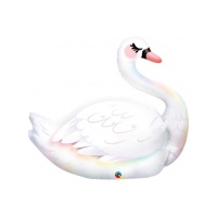 Palloncino XL cigno bianco iridescente - 89 cm - Qualatex