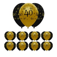 Palloncini in lattice neri e oro Happy Birthday da 30 cm - Creative Party - 6 unità