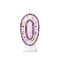 Candela numero 0 a pois lilla di 8 cm