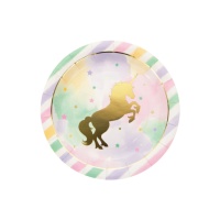 Piatto Unicorno dorato 22 cm - 8 unità
