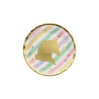 Piatto Unicorno dorato 17 cm - 8 unità