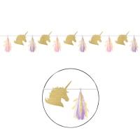Festone unicorni dorati e pompon - 1,98 m