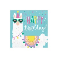 Tovaglioli Lama Happy Birthday da 16,5 x 16,5 cm - 16 unità