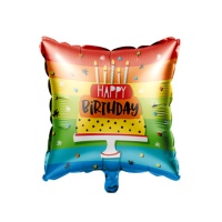 Palloncino Torta di compleanno quadrato arcobaleno da 45 cm - Creative Converting