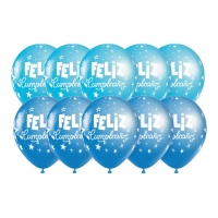 Palloncini Happy Birthday blu con stelle 30 cm - 10 unità