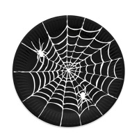Vassoio di cartone nero di 30 cm con ragnatela bianca - 1 pezzo