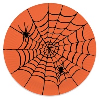 Vassoio di cartone arancione con ragnatela nera 35 cm - 1 unità