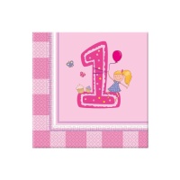 Tovaglioli primo compleanno bimba da 16,5 x 16,5 cm - 20 unità