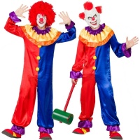 Costume clown rosso e blu da uomo