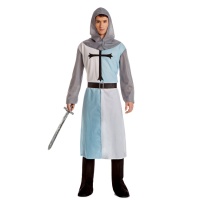Costume da cavaliere templare bianco e blu per uomo
