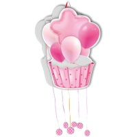 Pignatta di cupcake e palloncini rosa