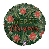 Palloncino rotondo Merry Christmas poinsettia da 46 cm - Grabo