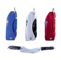 Portachiavi con torcia LED + penna + coltello in colori assortiti - 1 pezzo