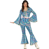 Costume da donna stile disco blu stampato