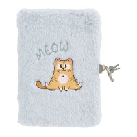 Diario di gatto con lucchetto in peluche grigio di 13 x 19 cm - 1 unità