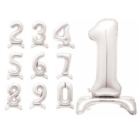 Palloncino numero argento con base da 76,2 cm - Unique