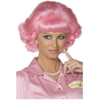 Parrucca riccia corta rosa con licenza ufficiale Grease Frenchy