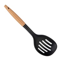 Schiumarola nera da 30 cm con manico in legno