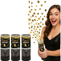 Cannone di coriandoli da 10,5 cm con stelle dorate - 3 pezzi