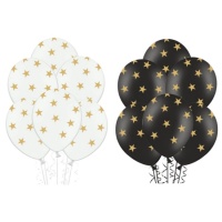 Palloncini in lattice con stelle dorate 30 cm - PartyDeco - 6 unità