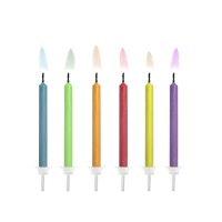 Candeline con fiamme in colori assortiti 6 cm - 6 unità