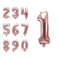 Palloncino a forma di numero rosa dorato 35 cm - PartyDeco