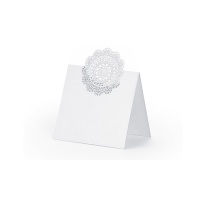Segnaposto bianco con rosone - 10 unità