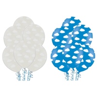 Palloncini in lattice con nuvole bianche 30 cm - PartyDeco - 50 unità