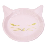 Piatti gattino rosa con baffi dorati 20 x 22 cm - 6 unità
