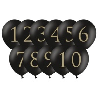 Palloncino in lattice nero con numero dorato da 30 cm - PartyDeco - 11 unità