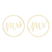 Decorazioni pendenti in legno Mr. e Mrs. - 2 unità