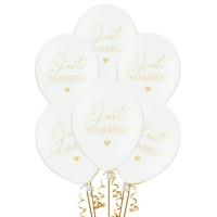 Palloncino in lattice bianco Just married di 30 cm - PartyDeco - 6 unità