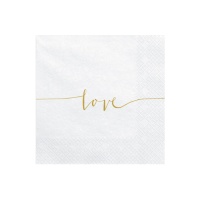 Tovaglioli bianchi con scritta Love dorata 16,5 x 16,5 cm - 20 pz.