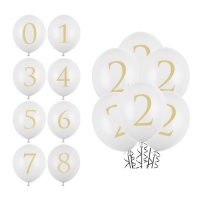 Palloncini in lattice bianco con numero dorato da 30 cm - PartyDeco - 50 unità
