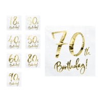 Tovaglioli dorati Happy Birthday 16,5 x 16,5 cm - 20 pz.