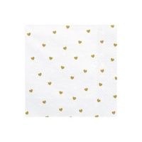 Tovaglioli bianchi con cuori dorati da 16,5 x 16,5 cm - 20 unità