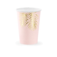 Bicchieri rosa pastello con foglie dorate 220 ml - 6 unità