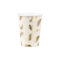 Bicchieri Cigno bianco con piume dorate da 220 ml - 6 unità