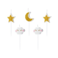 Candele nuvola, stella e luna da 2,5 cm - 5 pz.