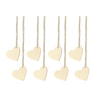 Etichette regalo a forma di cuore in legno con filo - 10 pz.